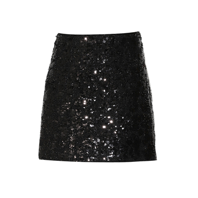 DPLAY【惠品】2025年秋季新款黑色半身裙女复古亮片裙子短裙半裙