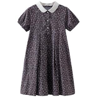 哈齿童装夏季女童连衣裙复古法式碎花中长裙中大童短袖学院风夏装