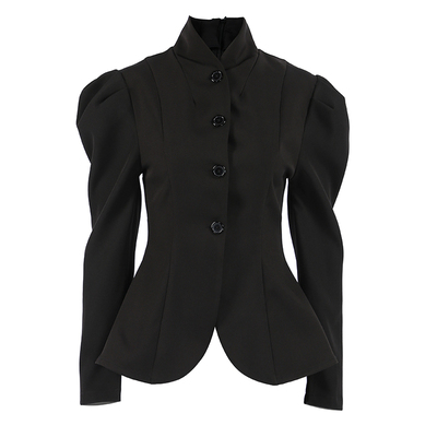 女士外套复古长袖修身黑色上衣