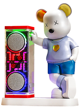 设计师原创款酷拽插兜小熊带音响桌面摆件客厅玄关吧台前台装饰品