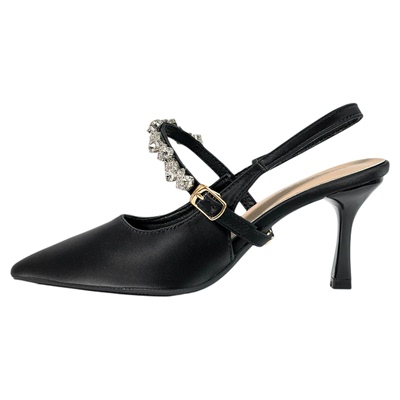 一字带后空水钻法式尖头高跟凉鞋