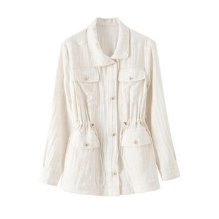 BANANA CICI2025年秋季新款天丝亚麻猎装夹克薄外套收腰抽绳上衣