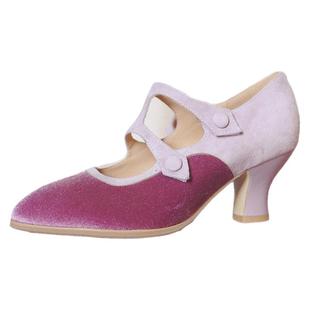 奈里法式复古温柔紫丝绒拼接一字带玛丽珍单鞋旗袍酒杯跟高跟鞋