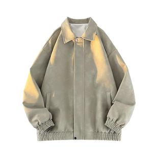 外套男春秋季潮流翻领教练皮衣夹克痞帅休闲褂子机车衣服潮牌风衣