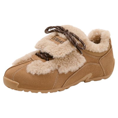 星期六加绒德训鞋女款2025冬季新款加厚毛毛鞋棉鞋复古百搭雪地靴