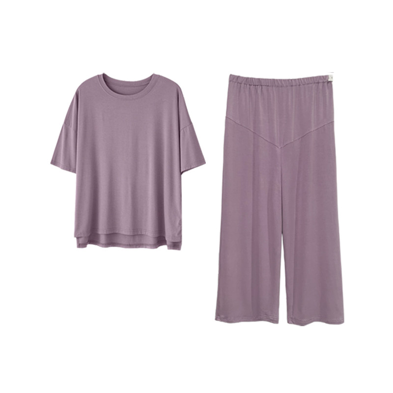莫代尔月子服套装大码孕妇睡衣夏季带胸垫薄款托腹裤家居服可外穿