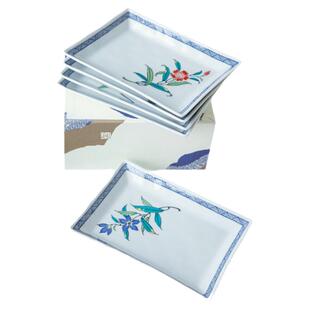 现货日本进口九谷烧陶瓷五草花复古风长方皿长盘盘子鱼盘家用餐具