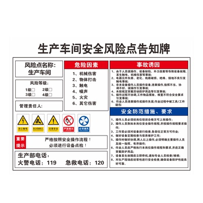 安全风险点提示牌车间仓库