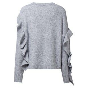 sdeer圣迪奥秋冬装女装罗纹圆领荷叶边不规则宽松针织衫S244Z3511