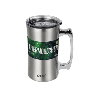CLS户外600ml双层带盖304不锈钢啤酒杯保温咖啡杯野餐烧烤扎啤杯