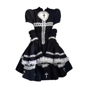 现货 暗黑甜辣小黑裙亚文化Y2K原创lolita洛丽塔十字架万圣连衣裙