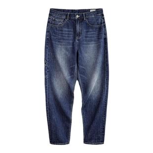 马登工装美式复古磨白伐木牛仔裤水洗丹宁宽松纯棉直筒长裤子男夏