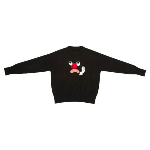 Studio1till8 “心事系列”牙痛表情宽松设计感黑色毛衣女冬季