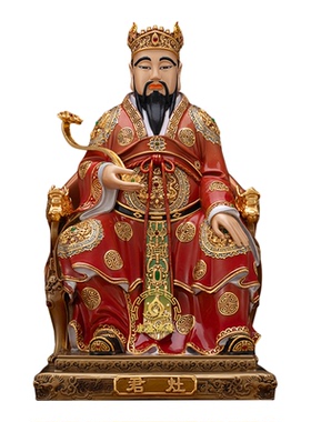 纯铜丹彩灶王爷神像厨房供奉摆件