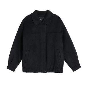 pusumede【现货7.5折】双面呢夹克宽松毛呢外套女羊毛呢子上衣