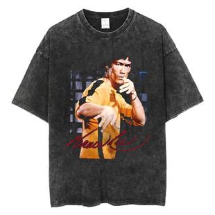柒街巷新品原创全棉BruceLee李小龙截拳道t恤水洗做旧印花短袖男