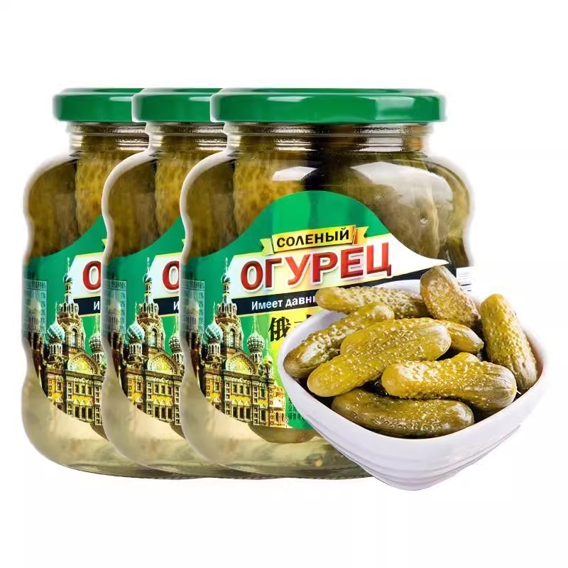 俄式乳酸黄瓜3罐 0脂肪俄罗斯风味罐头原装腌小酸非进口青瓜西餐