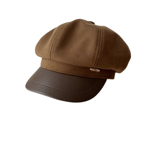 帽子女款2025新款百搭秋冬黑色八角帽显脸小皮檐画家贝雷帽鸭舌潮