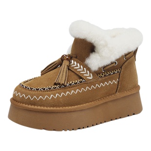 星期六复古真皮厚底雪地靴女款2025冬季新款加绒保暖棉鞋毛毛鞋子