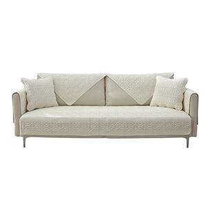 白色纯棉沙发垫四季防滑布艺坐垫绗缝通用纯色水洗棉套罩盖布全棉