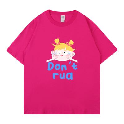 短袖女小众设计感玫红色短袖T恤