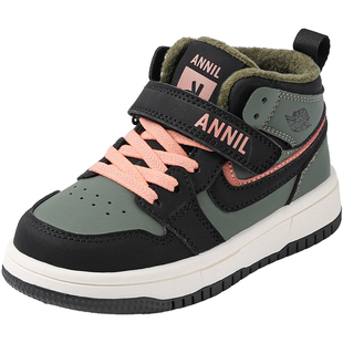 安奈儿男童鞋子运动鞋高帮2025新款冬季中大童加绒二棉鞋儿童冬鞋