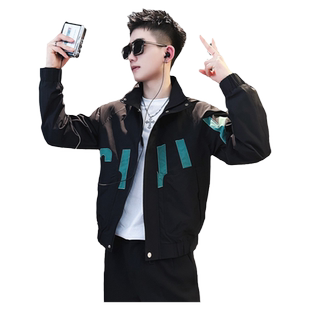 男士痞帅外套春秋季痞帅褂子男装上衣服2025新款潮牌撞色立领夹克