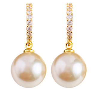 高端南洋金珍珠耳环耳扣925银耳坠正圆强光气质澳州白珍珠耳钉女