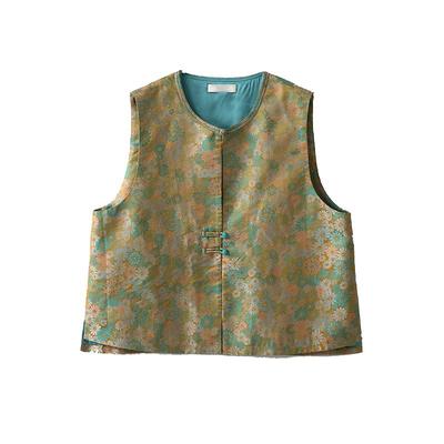 轻奢真丝宋锦100%桑蚕丝非遗新中式盘扣马甲国风宽松圆领坎肩春秋