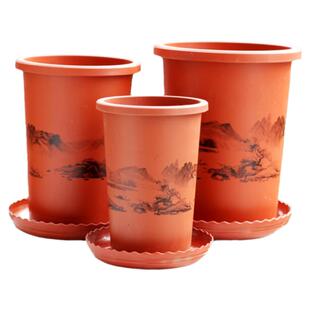 仿陶泥兰花盆高筒圆形塑料花盆古典风仿紫砂阳台绿植盆栽树脂花盆
