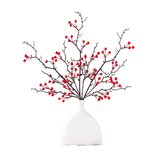 新年装饰发财果红果仿真花客厅柿子摆件龙年过年红红火火柿柿如意