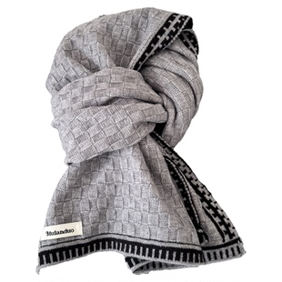 小香风白色针织围巾女冬季高级bv格编织抗起球短款毛线保暖围脖男