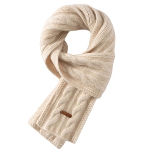 高端100%纯山羊绒围巾男女秋冬双股针织纯色简约麻花加厚情侣围脖