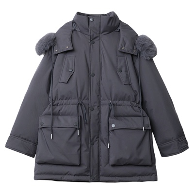 连帽带毛领派克羽绒服女