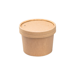 加厚一次性牛皮纸汤桶汤杯商用粥桶带盖外卖纸碗圆形打包盒可微波