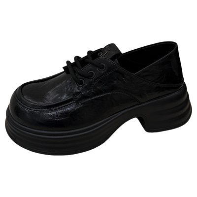 黑色小皮鞋两穿系带乐福鞋女