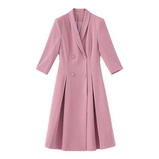 高端主持人西装连衣裙正式场合职业艺考主播比赛演讲粉色礼服正装