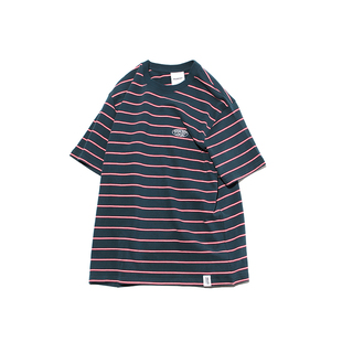 ABSURD LOGIC 荒诞逻辑 美式复古学院风刺绣条纹T恤重磅纯棉休闲