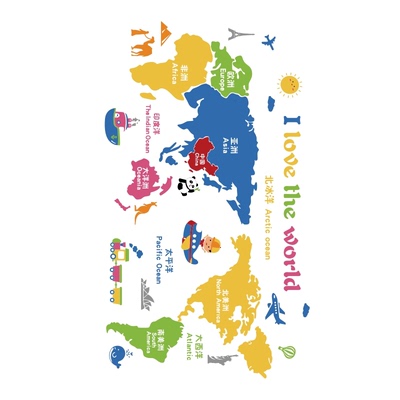 世界地图墙面装饰贴纸3d立体儿童房间布置背景文化亚克力英语教室