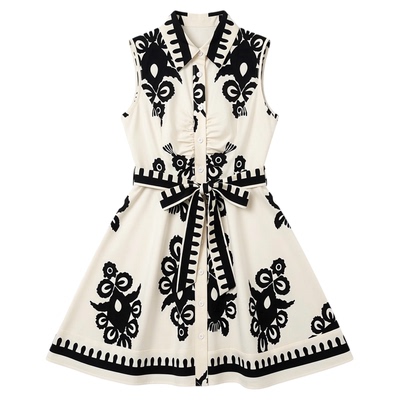 Sleeveless printed shirt dress for women无袖印花衬衣连衣裙女