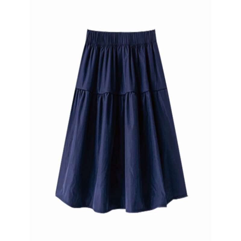 大码胖mm日系藏蓝色半身裙女夏