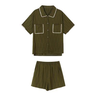 馨帮帮Homedress绿色条纹睡衣