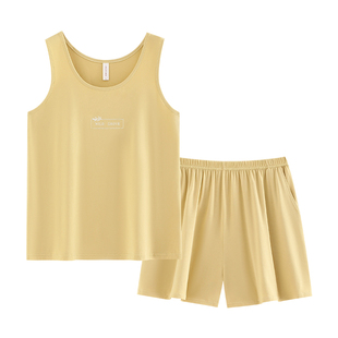 悦内睡衣女夏季莫代尔背心无袖短裤带胸垫家居服夏天薄款冰丝套装