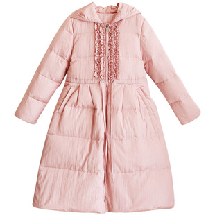 清【冬禧】复古加厚连帽羽绒服女冬季收腰保暖温柔木耳边粉色外套