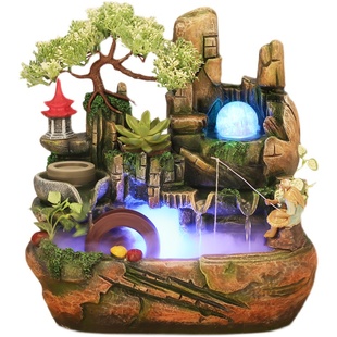 假山流水喷泉摆件美容院美发店理发开业礼品生日礼物水车循环抽水