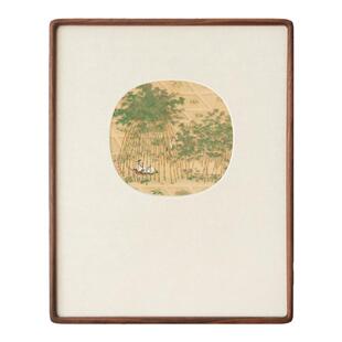 仇英山水 宋式美学挂画 团扇面水墨实木客厅卧室禅意新中式装饰画