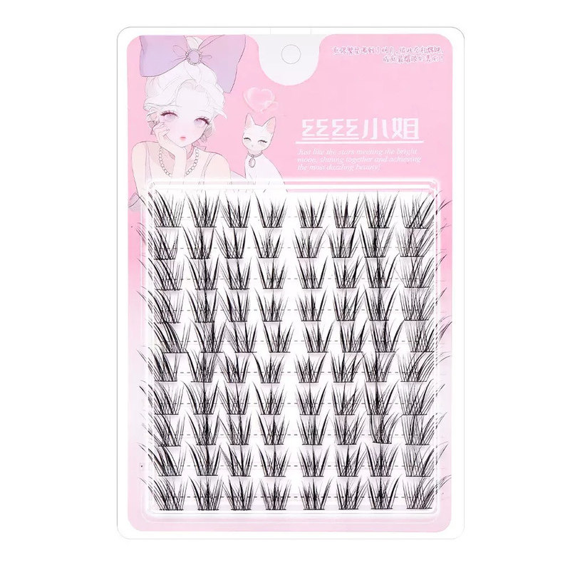 青丘狐免胶自粘分段细黑梗假睫毛