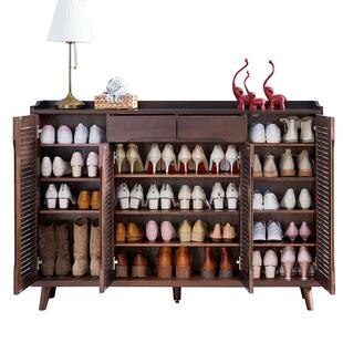 家逸实木鞋柜收纳美式带轮带锁透气鞋架多层玄关柜家用门口大容量