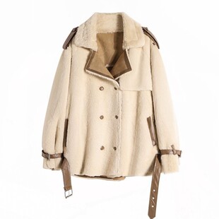 羊毛羔羊羔毛外套女冬短款韩版宽松加厚机车小个子皮毛一体羊羔绒