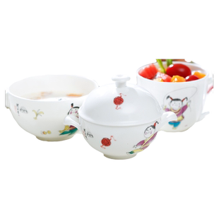 直播华光陶瓷缪印堂儿童餐具瓷骨瓷卡通宝宝专用餐具